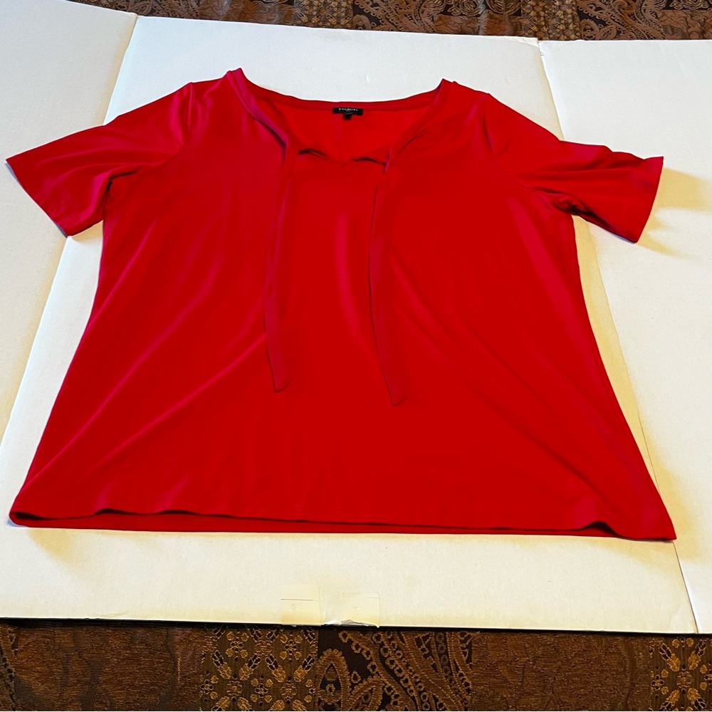 Talbots Plus Women Size 1X Red Short Sleeve Blouse Top Shirt Rayon Spandex Blend
